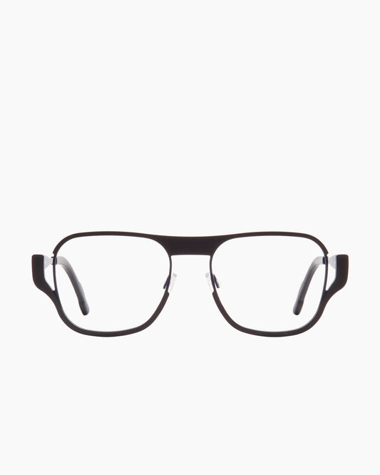 grey metal rectangle eyeglasses by Theo model Plan, front view, lunettes de vue rectangle couleur gris