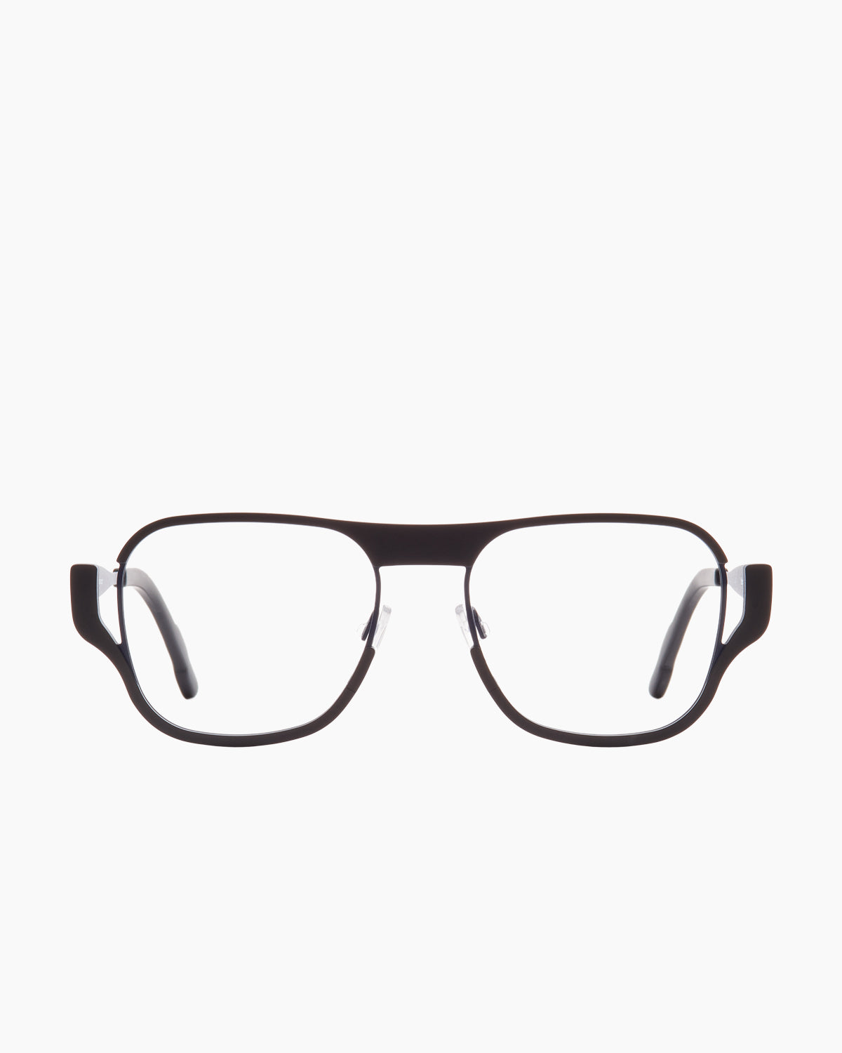 grey metal rectangle eyeglasses by Theo model Plan, front view, lunettes de vue rectangle couleur gris