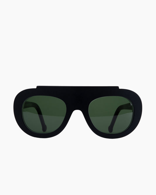 black plastic aviator sunglassesby Marie-Sophie Dion model CruiseS, front view, lunettes de vue aviateur couleur Noir