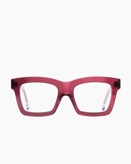purple plastic rectangle eyeglasses by Marie-Sophie Dion model Wellesley, front view, lunettes de vue rectangle couleur violet