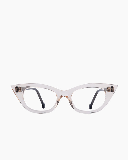 pink, beige plastic cat eyeglasses by Marie-Sophie Dion model Chatelier, front view, lunettes de vue chat couleur rose, beige