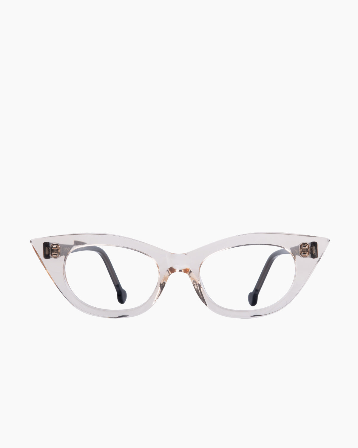 pink, beige plastic cat eyeglasses by Marie-Sophie Dion model Chatelier, front view, lunettes de vue chat couleur rose, beige