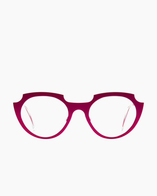 pink metal oval eyeglasses by Theo model Toujours, front view, lunettes de vue ovale couleur rose