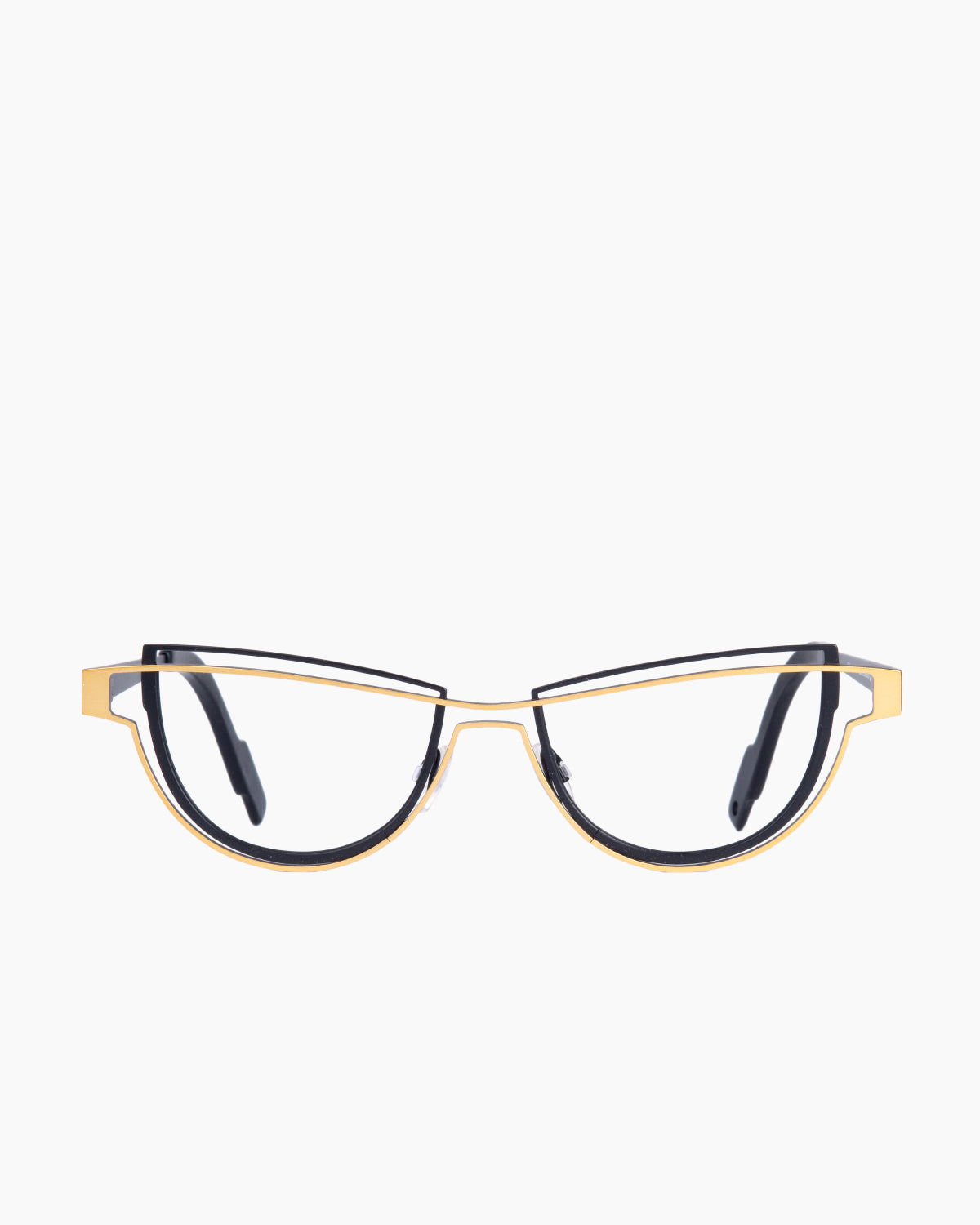gold metal cat eyeglasses by Theo model CONTOUR, front view, lunettes de vue chat couleur or