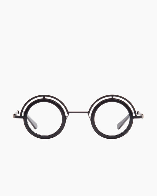 black metal round eyeglasses by Gamine model Daikanyama, front view, lunettes de vue rond couleur noir