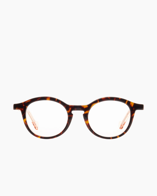 tortoise plastic round eyeglasses by Anne et Valentin model Albertine, front view, lunettes de vue rond couleur écaille de tortue
