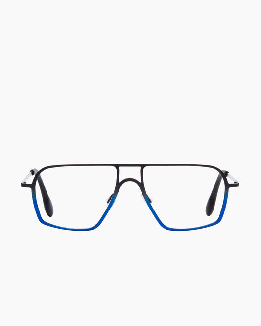 blue metal aviator eyeglasses by Theo model palatino, front view, lunettes de vue aviateur couleur bleu