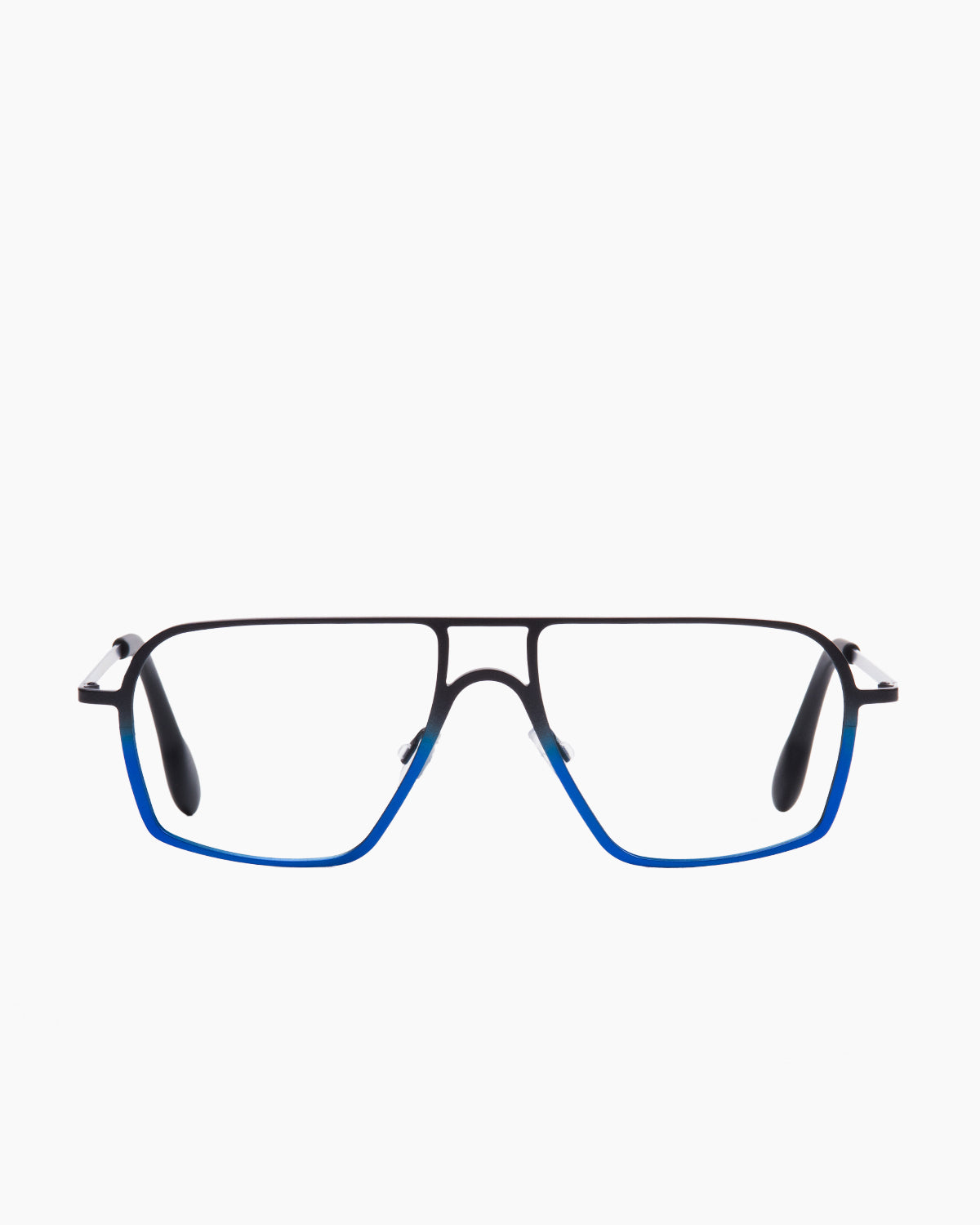 blue metal aviator eyeglasses by Theo model palatino, front view, lunettes de vue aviateur couleur bleu