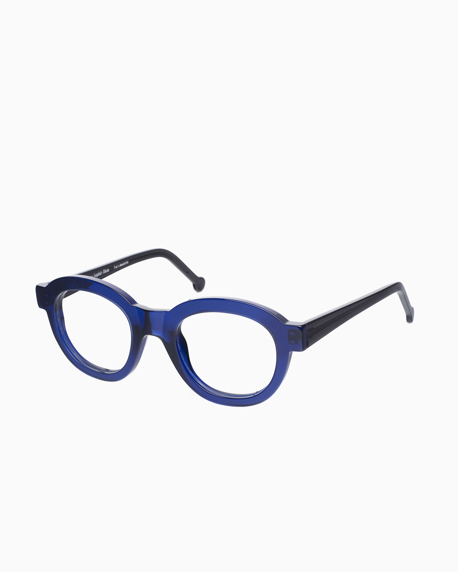 blue plastic round eyeglasses by Marie-Sophie Dion model Claude, front view, lunettes de vue rond couleur Bleu