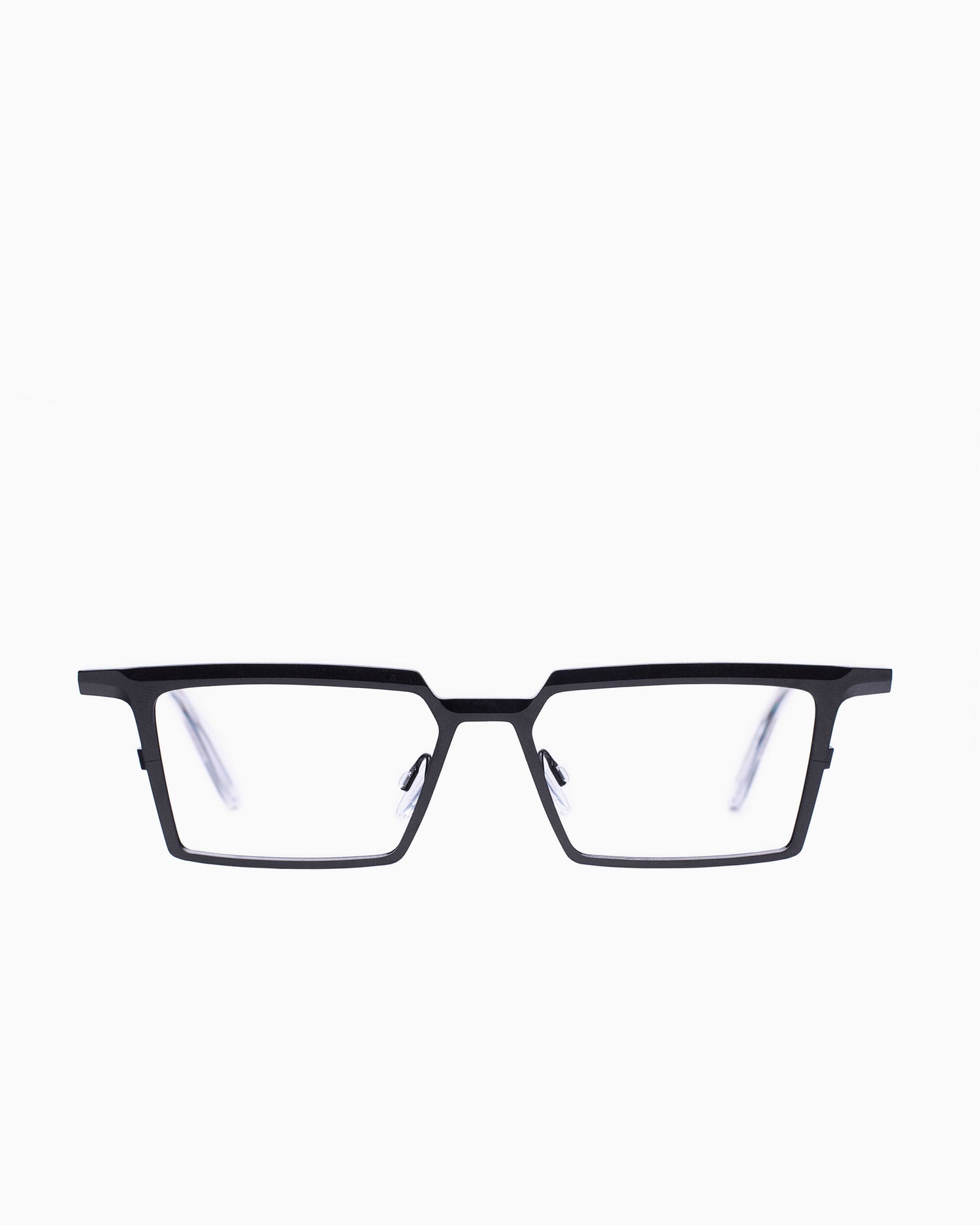 black metal rectangle eyeglasses by Theo model emerald , front view, lunettes de vue rectangle couleur Noir