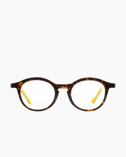 tortoise plastic round eyeglasses by Anne et Valentin model Albertine, front view, lunettes de vue rond couleur écaille de tortue