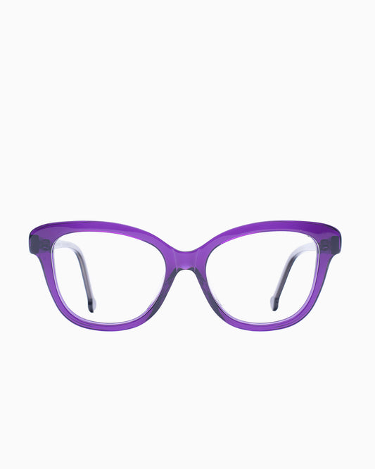 purple plastic butterfly eyeglasses by Marie-Sophie Dion model Lamy, front view, lunettes de vue papillon couleur violet