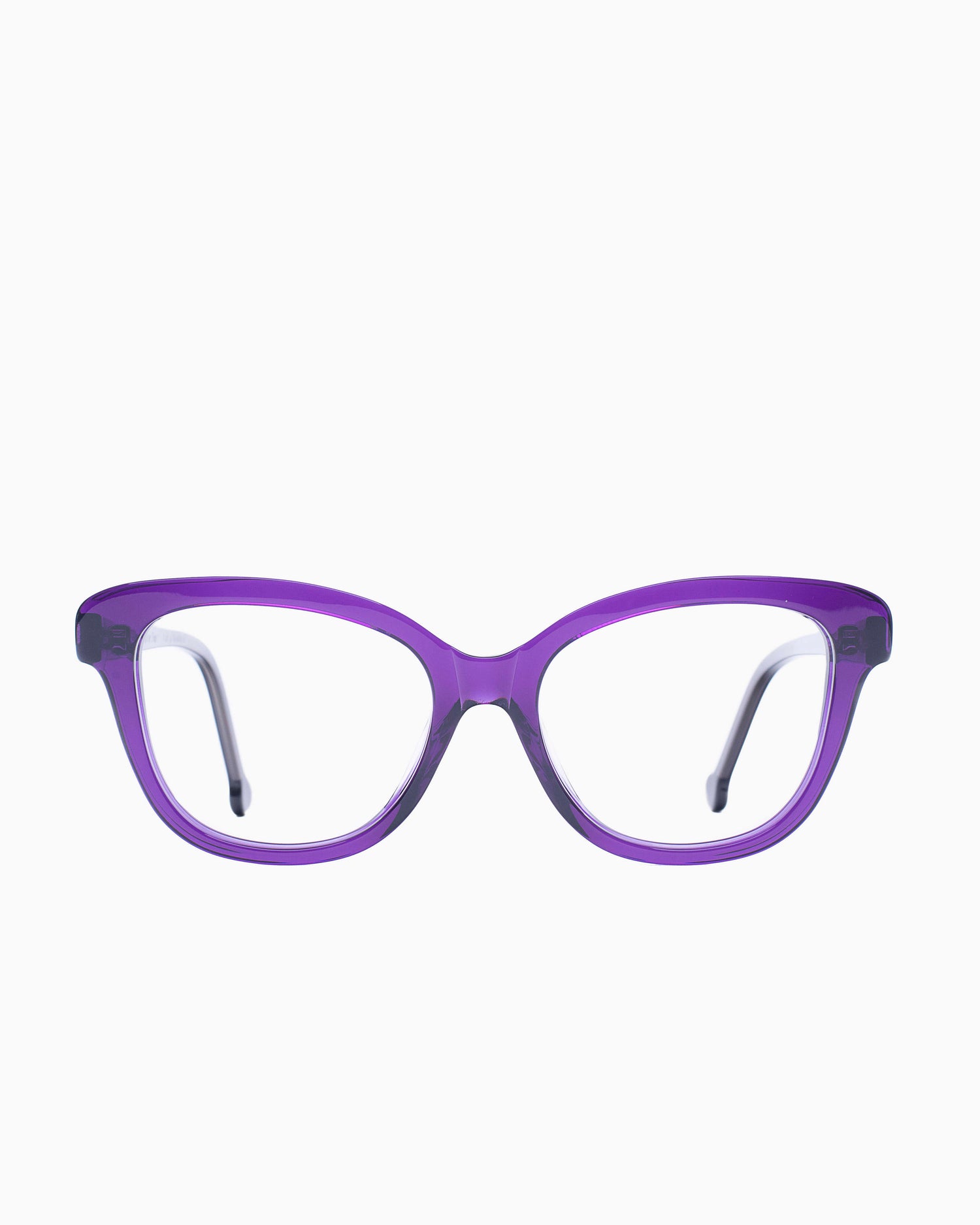 purple plastic butterfly eyeglasses by Marie-Sophie Dion model Lamy, front view, lunettes de vue papillon couleur violet