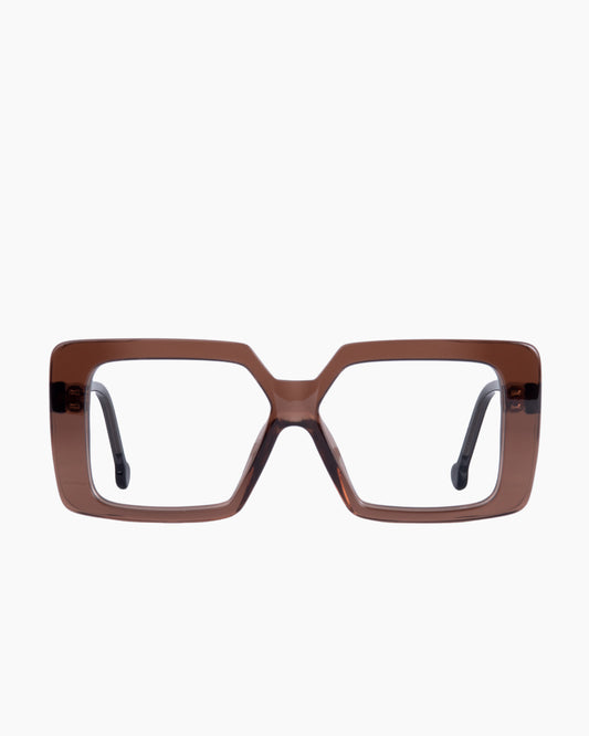 brown plastic rectangle eyeglasses by Marie-Sophie Dion model Volta, front view, lunettes de vue rectangle couleur Brun
