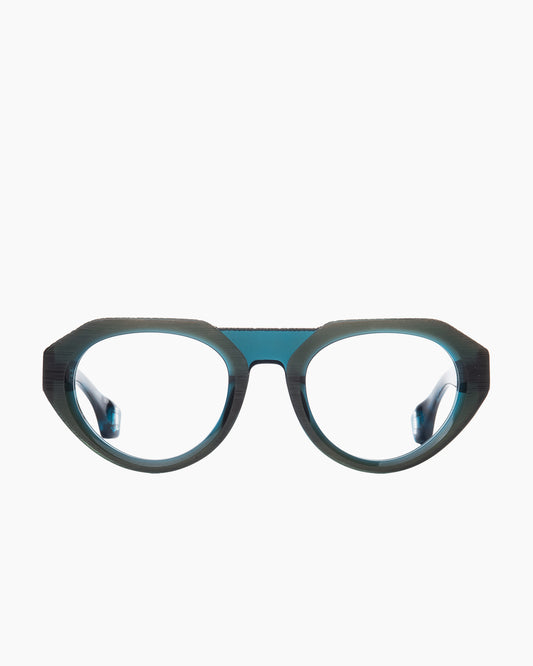 green plastic oval eyeglasses by Blake Kuwahara model BK1032, front view, lunettes de vue ovale couleur vert