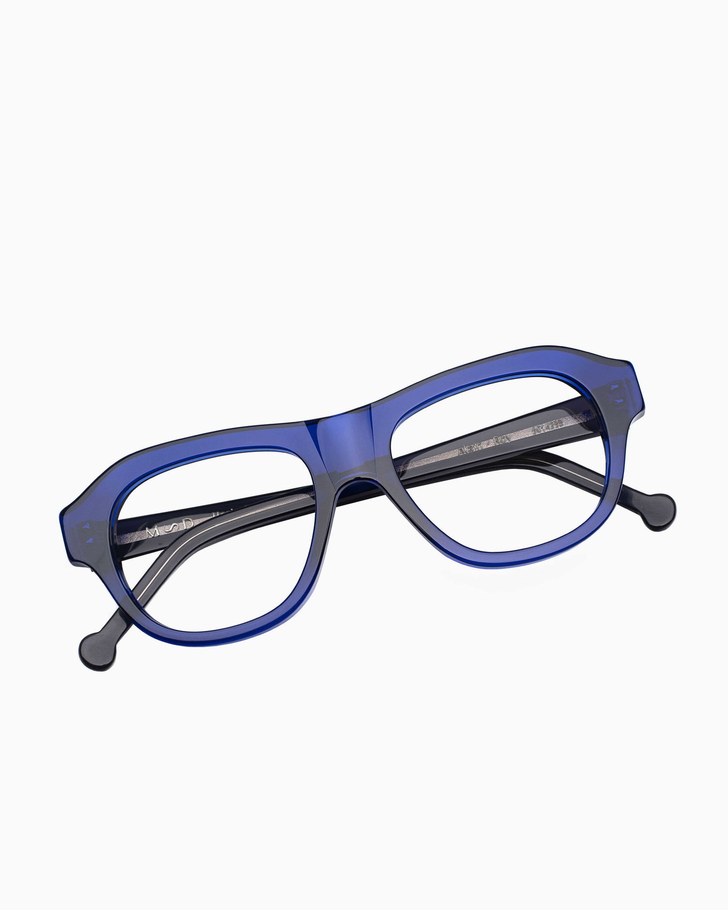 blue plastic aviator eyeglasses by Marie-Sophie Dion model Alain, front view, lunettes de vue aviateur couleur Bleu