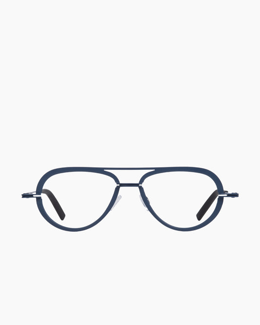 blue metal aviator eyeglasses by Theo model crispy, front view, lunettes de vue aviateur couleur bleu