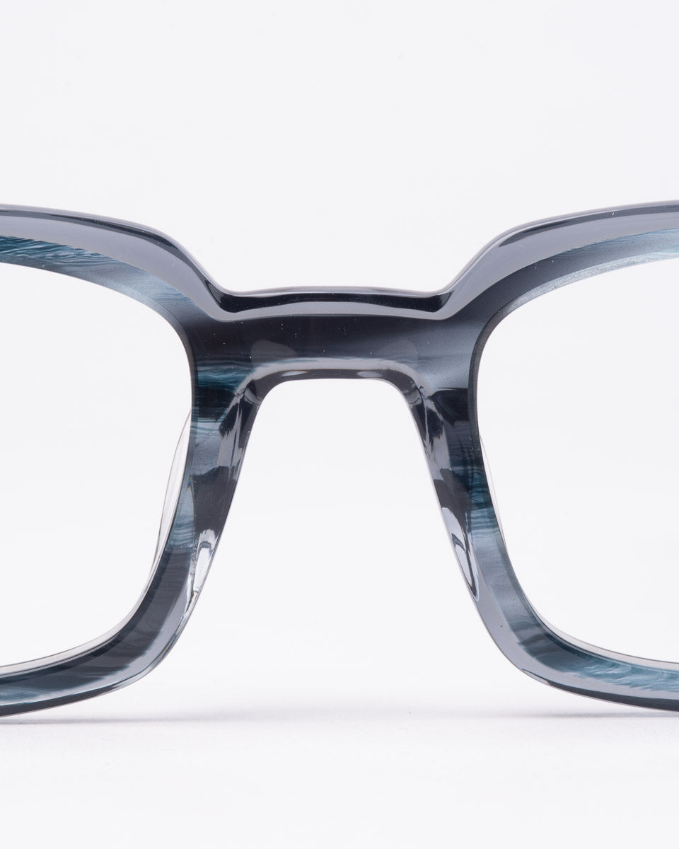 blue plastic rectangle eyeglasses by Blake Kuwahara model Nelson, front view, lunettes de vue rectangle couleur Bleu