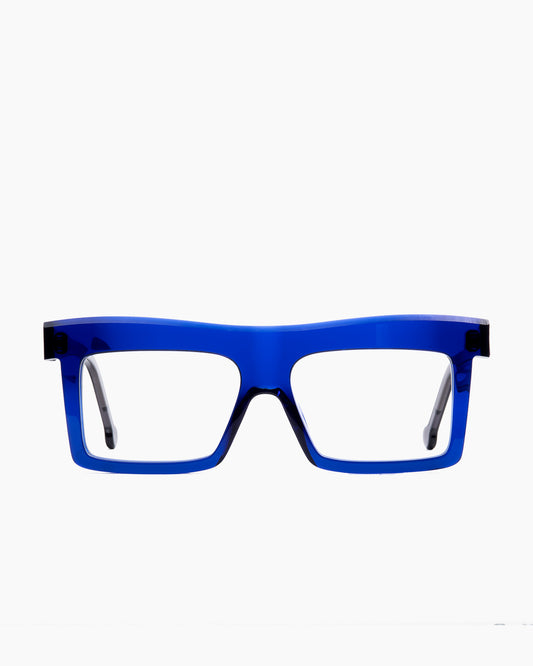 blue plastic rectangle eyeglasses by Marie-Sophie Dion model Richard, front view, lunettes de vue rectangle couleur bleu
