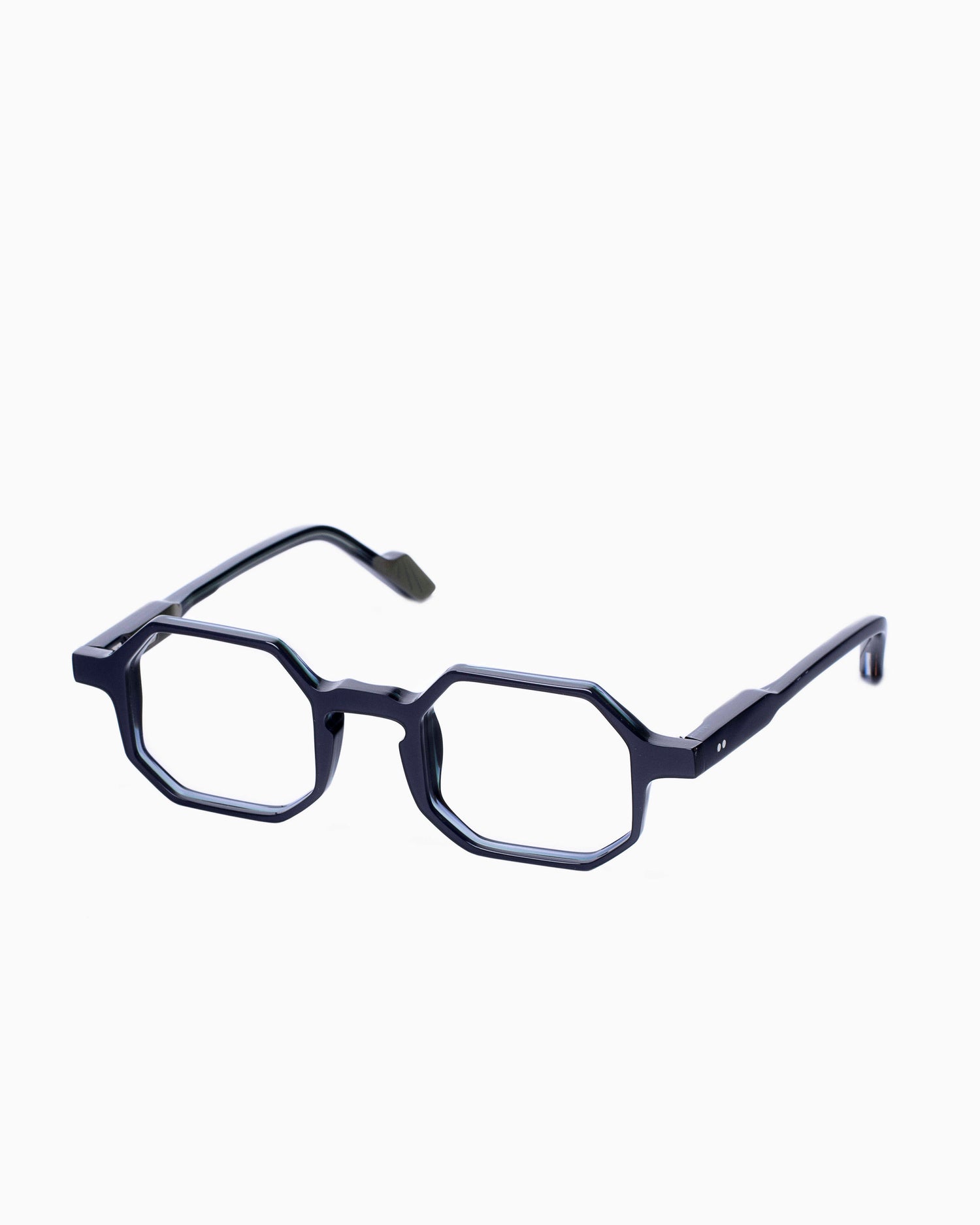 grey plastic hexagon eyeglasses by Xavier Derome model alcohol19, front view, lunettes de vue octogone couleur Gris