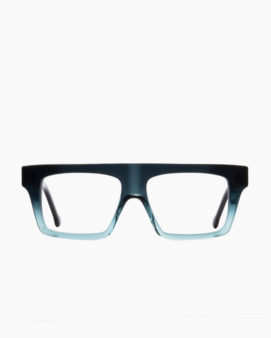 green plastic rectangle eyeglasses by Marie-Sophie Dion model Bimini, front view, lunettes de vue rectangle couleur vert
