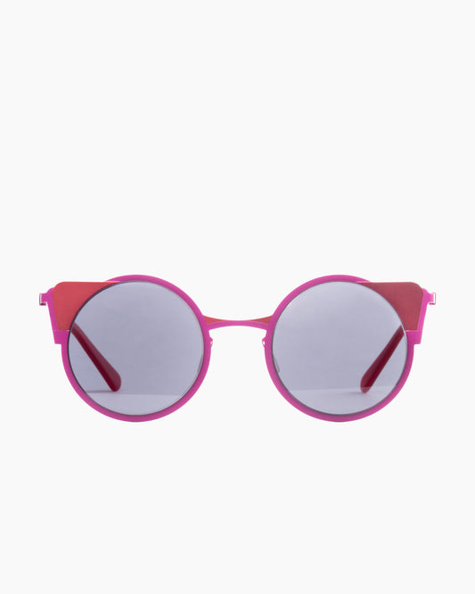 pink metal round  sunglassesby Gamine model Monti, front view, lunettes de vue rond couleur Rose