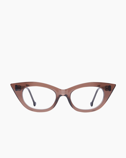brown plastic cat eyeglasses by Marie-Sophie Dion model Chatelier, front view, lunettes de vue chat couleur Brun