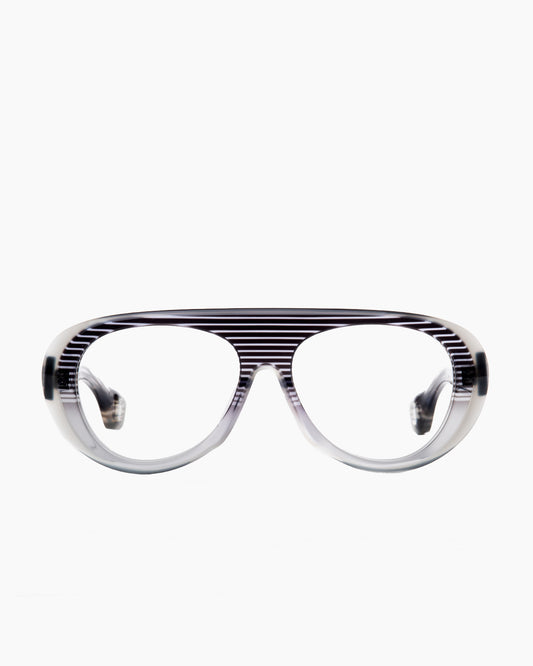 grey plastic aviator eyeglasses by Blake Kuwahara model durrell, front view, lunettes de vue aviateur couleur gris