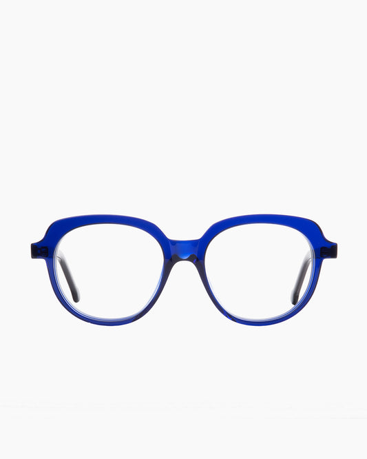 blue plastic oval eyeglasses by Marie-Sophie Dion model Angus, front view, lunettes de vue ovale couleur bleu