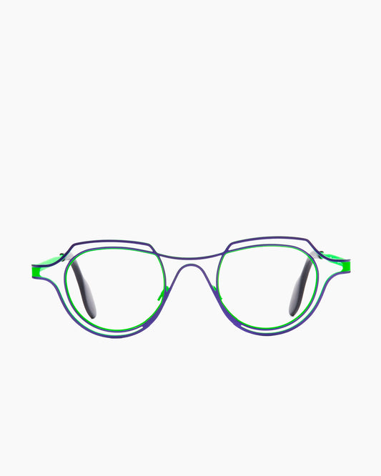 purple metal oval eyeglasses by Theo model LEMANS, front view, lunettes de vue ovale couleur violet