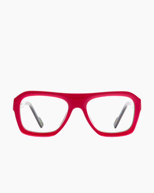 pink plastic aviator eyeglasses by Xavier Derome model SOULOR, front view, lunettes de vue aviateur couleur rose