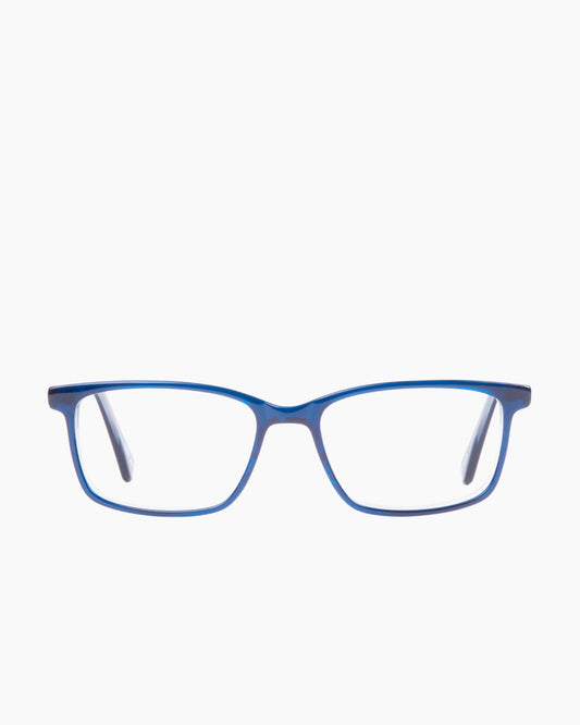 blue plastic rectangle eyeglasses by Evolve model Carter, front view, lunettes de vue rectangle couleur Bleu