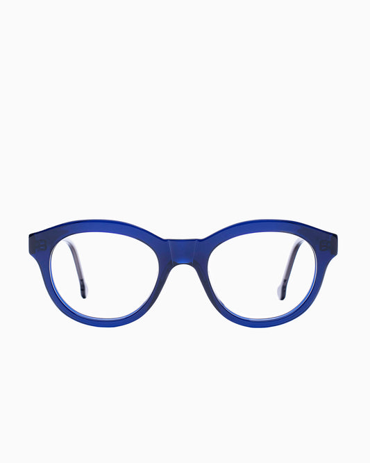 blue plastic oval eyeglasses by Marie-Sophie Dion model Claus, front view, lunettes de vue ovale couleur Bleu