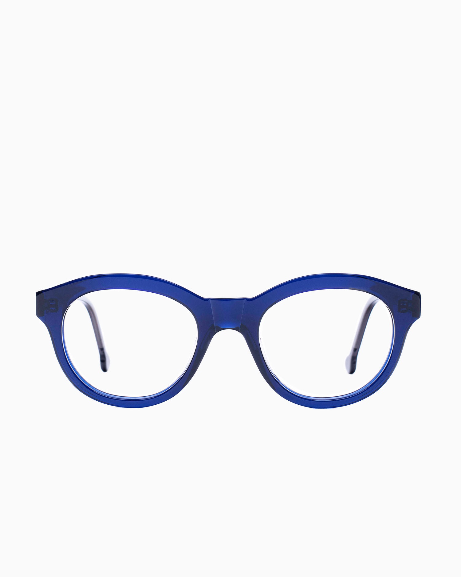 blue plastic oval eyeglasses by Marie-Sophie Dion model Claus, front view, lunettes de vue ovale couleur Bleu