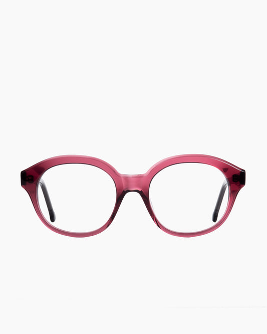 purple plastic round eyeglasses by Marie-Sophie Dion model Volkl, front view, lunettes de vue rond couleur violet
