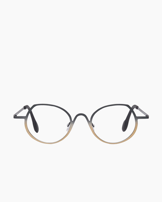 beige metal round eyeglasses by Theo model Constantia, front view, lunettes de vue rond couleur Beige