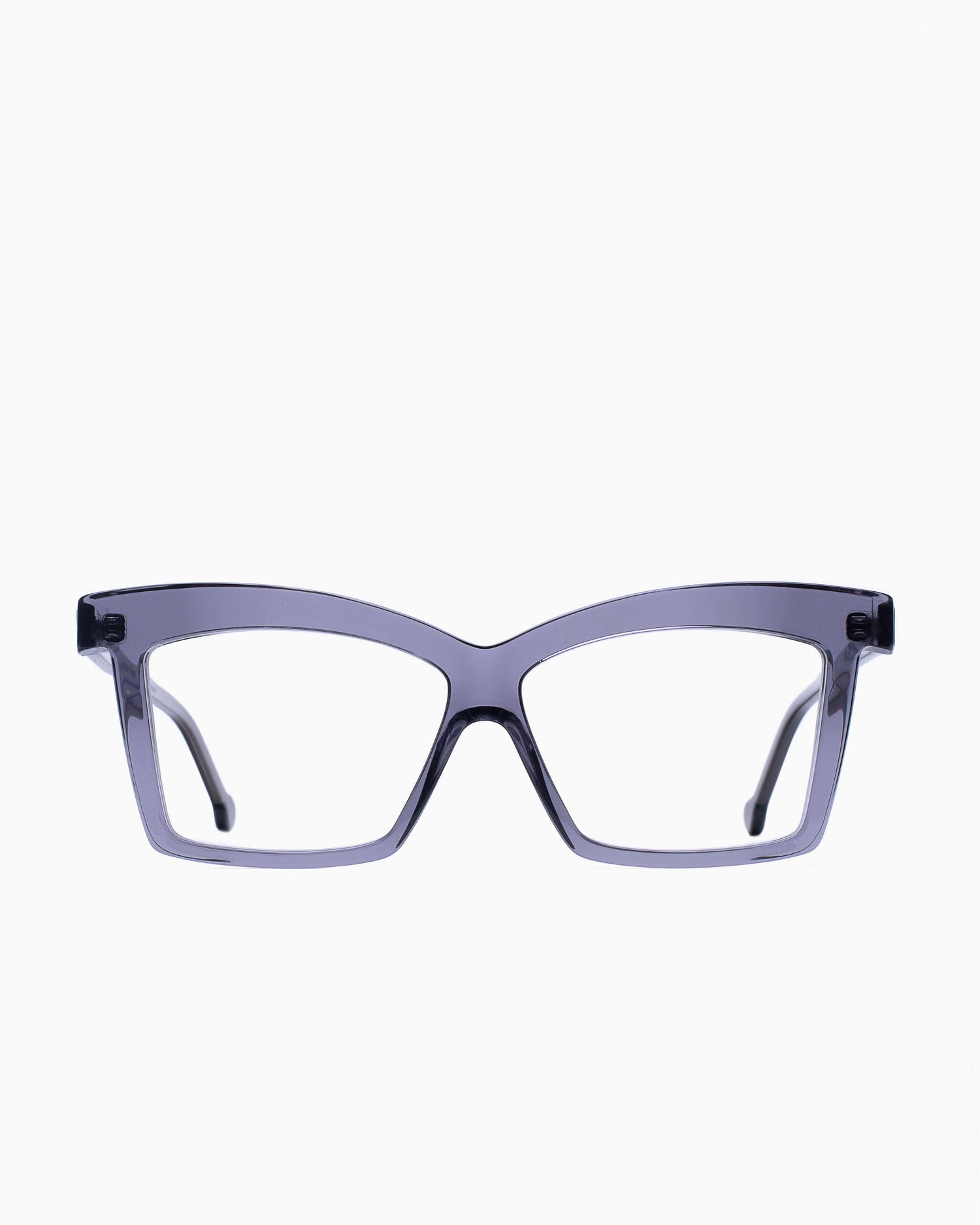 grey plastic butterfly eyeglasses by Marie-Sophie Dion model Elkas, front view, lunettes de vue papillon couleur Gris