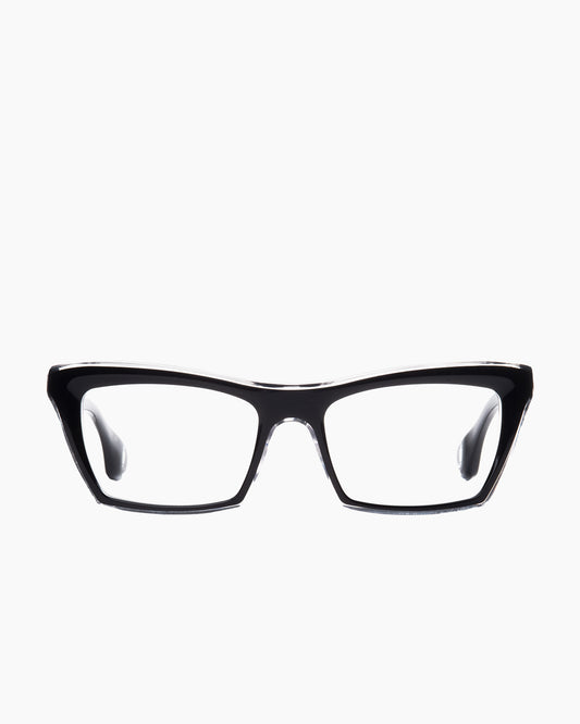 black plastic butterfly eyeglasses by Blake Kuwahara model Mathson, front view, lunettes de vue papillon couleur noir
