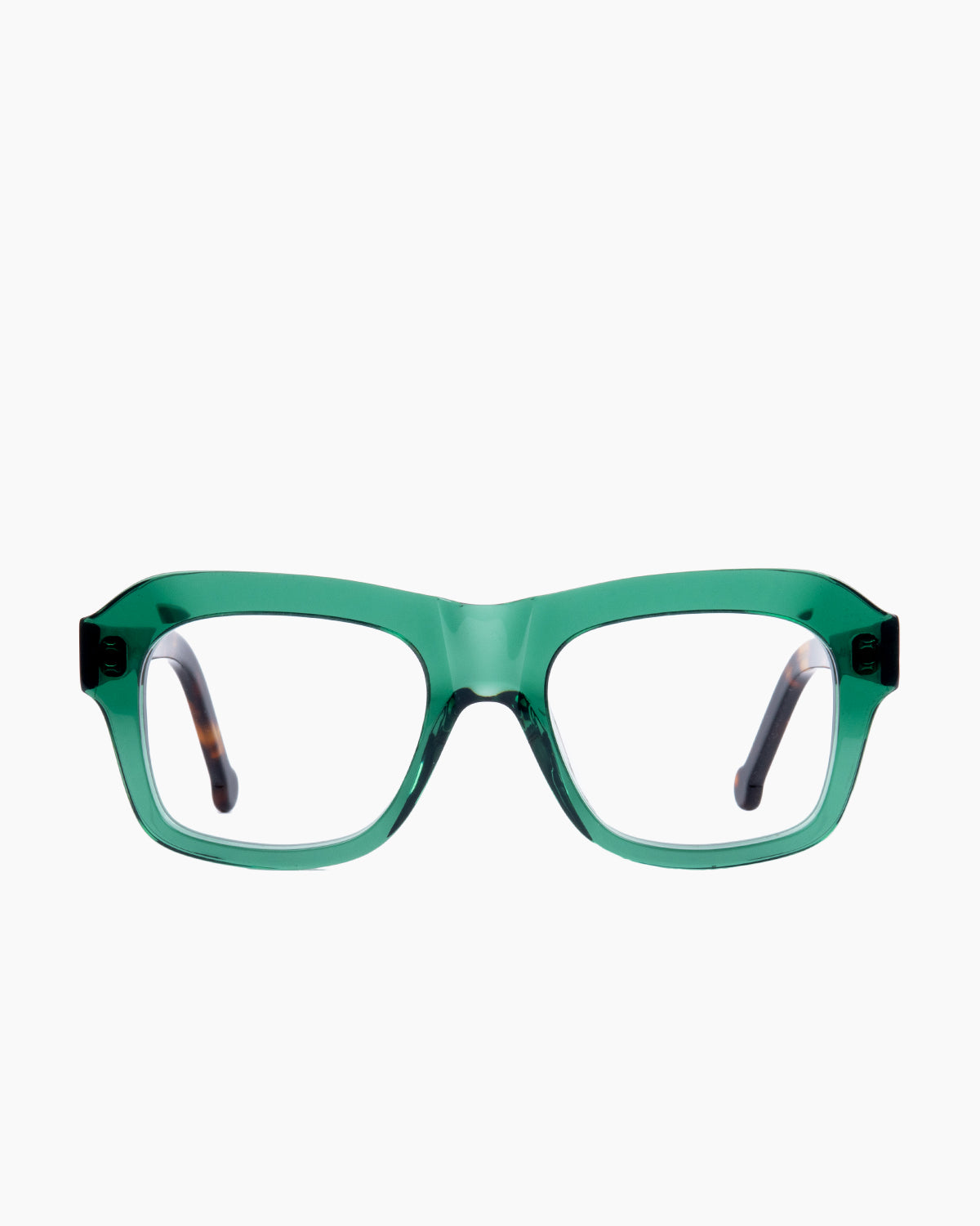 green plastic aviator eyeglasses by Marie-Sophie Dion model Arcand, front view, lunettes de vue aviateur couleur Vert