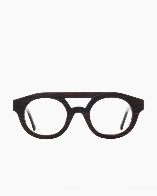 brown plastic round eyeglasses by Marie-Sophie Dion model Manson, front view, lunettes de vue rond couleur brun