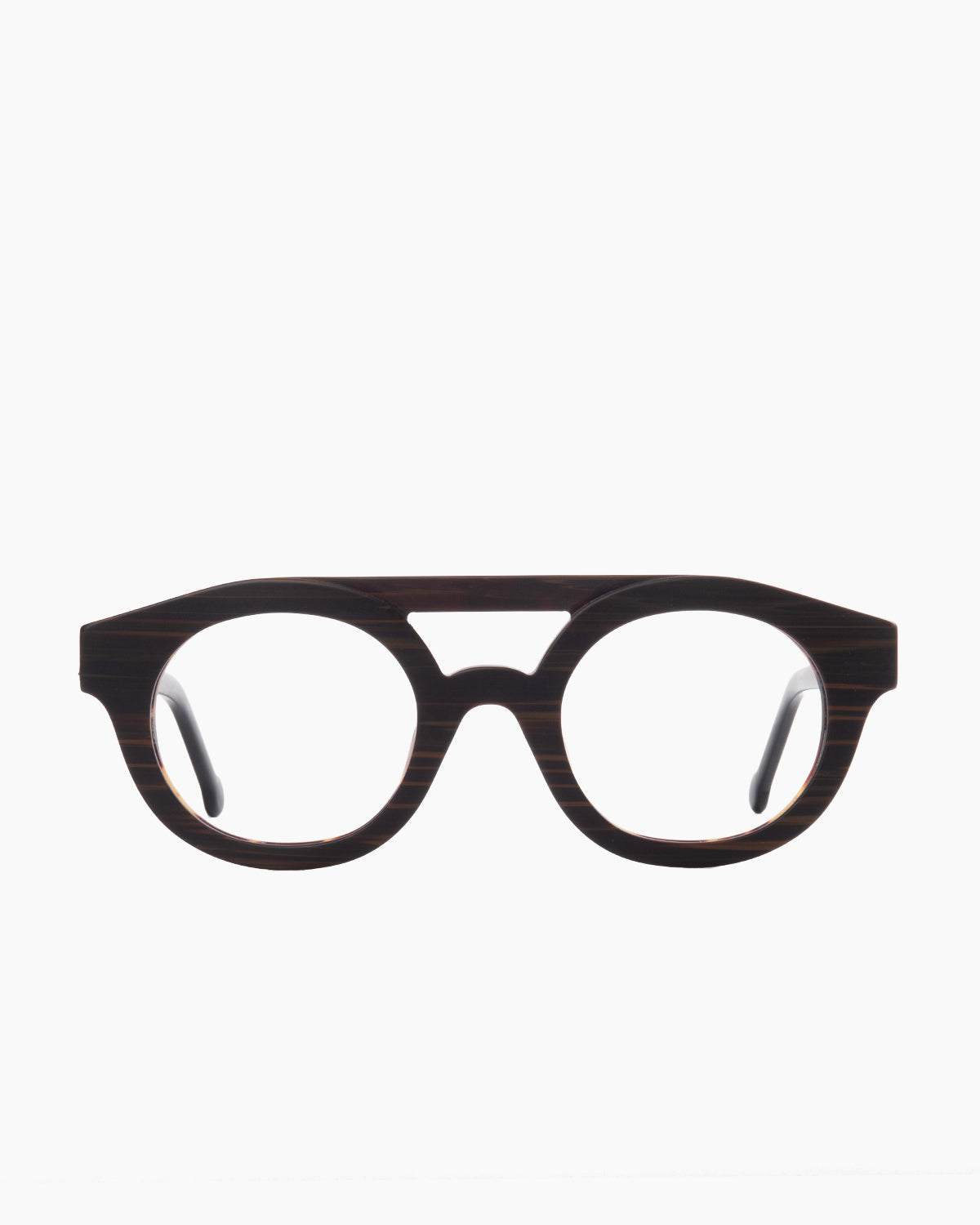 brown plastic round eyeglasses by Marie-Sophie Dion model Manson, front view, lunettes de vue rond couleur brun