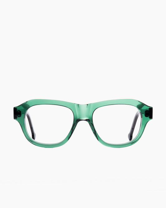 green plastic aviator eyeglasses by Marie-Sophie Dion model Alain, front view, lunettes de vue aviateur couleur vert