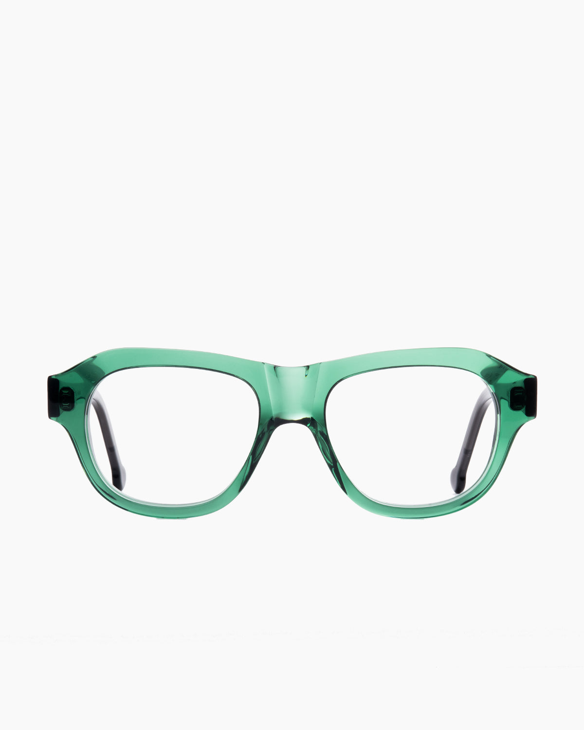 green plastic aviator eyeglasses by Marie-Sophie Dion model Alain, front view, lunettes de vue aviateur couleur vert