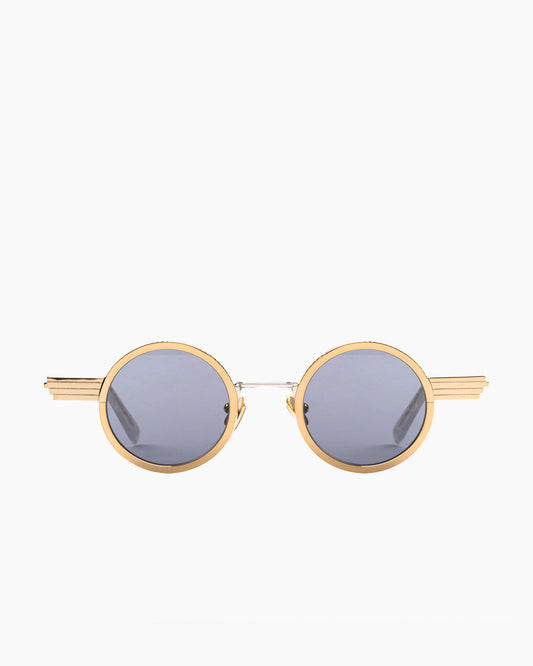 gold metal round  sunglassesby Gamine model Hollywood, front view, lunettes de vue rond couleur or