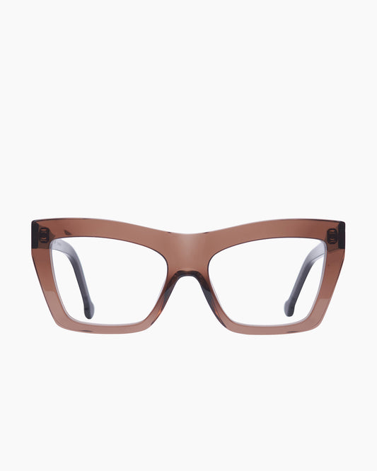 brown plastic cat eyeglasses by Marie-Sophie Dion model Mariano, front view, lunettes de vue chat couleur Brun