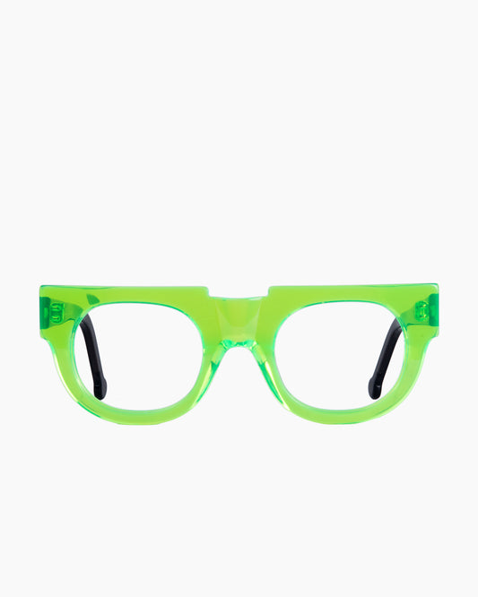 lime plastic round eyeglasses by Marie-Sophie Dion model Verne, front view, lunettes de vue rond couleur Lime