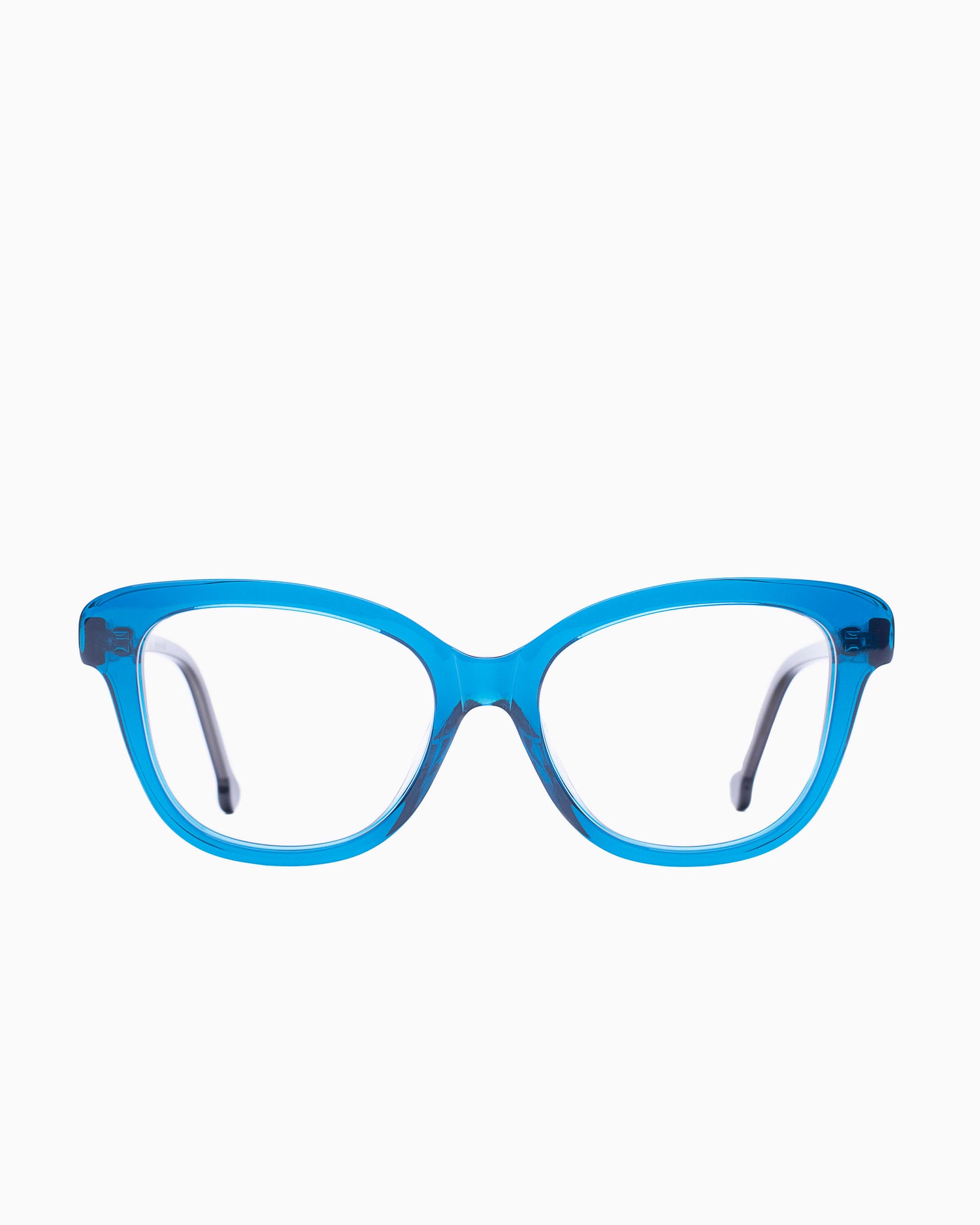 blue plastic butterfly eyeglasses by Marie-Sophie Dion model Lamy, front view, lunettes de vue papillon couleur Bleu
