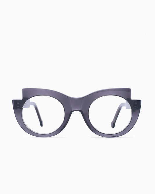 grey plastic round eyeglasses by Marie-Sophie Dion model Latraverse2, front view, lunettes de vue rond couleur Gris