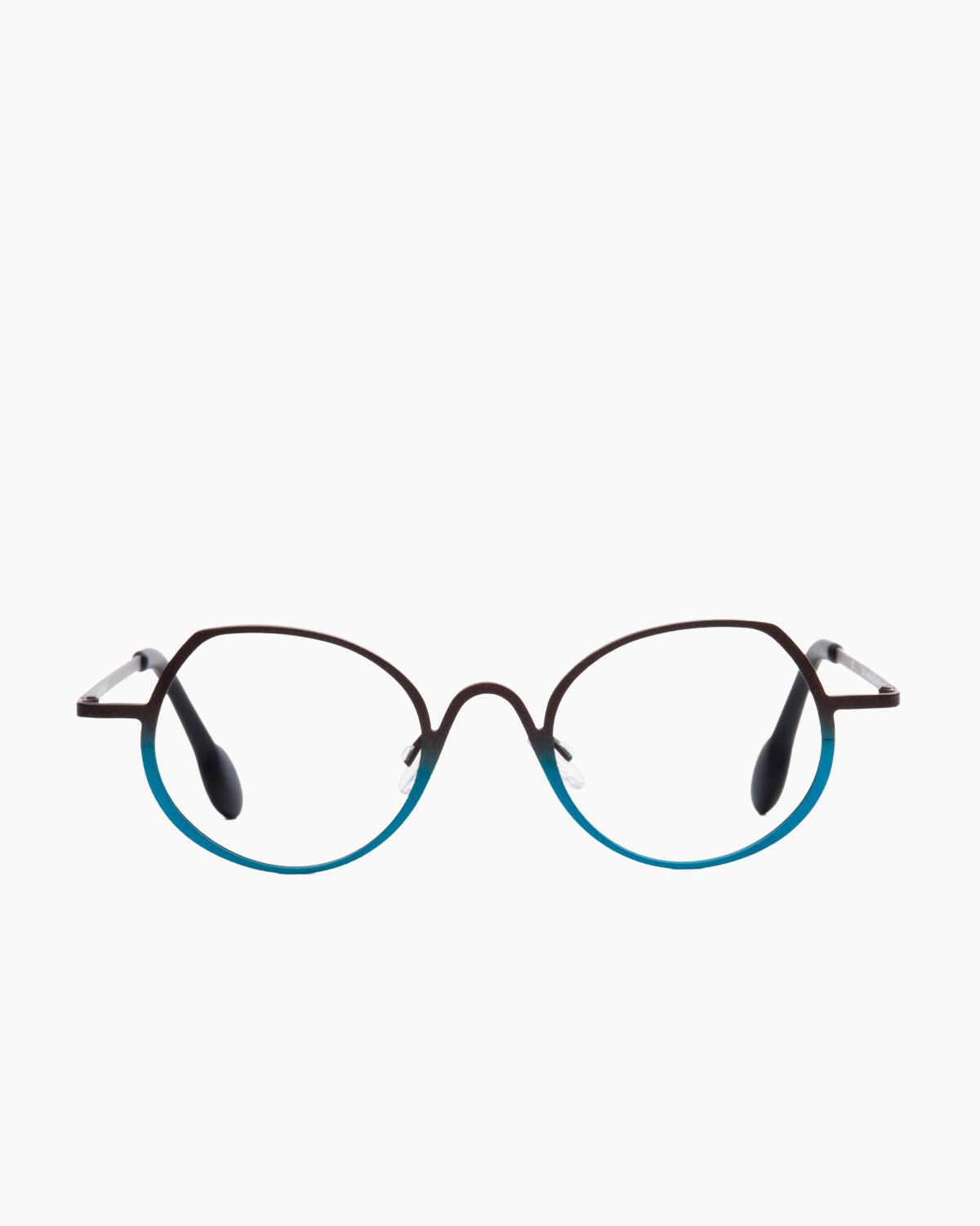 blue metal round eyeglasses by Theo model Constantia, front view, lunettes de vue rond couleur bleu