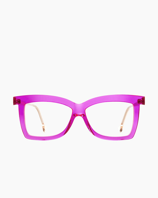 pink plastic butterfly eyeglasses by Marie-Sophie Dion model Ernst, front view, lunettes de vue papillon couleur rose